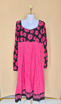 Pink Floral Long Sleeve Midi Dress Size XL