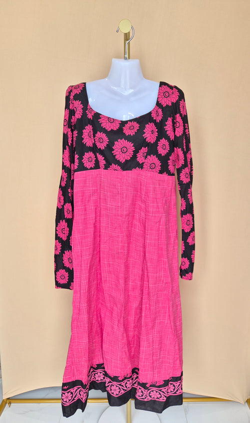 Pink Floral Long Sleeve Midi Dress Size XL