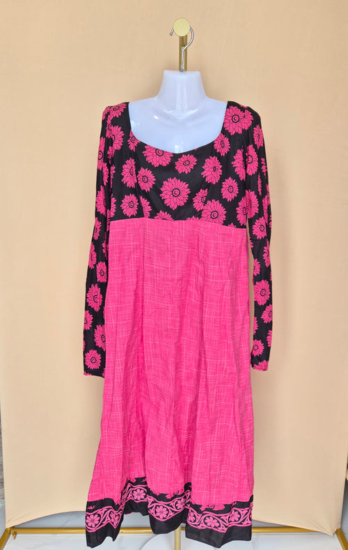 Pink Floral Long Sleeve Midi Dress Size XL