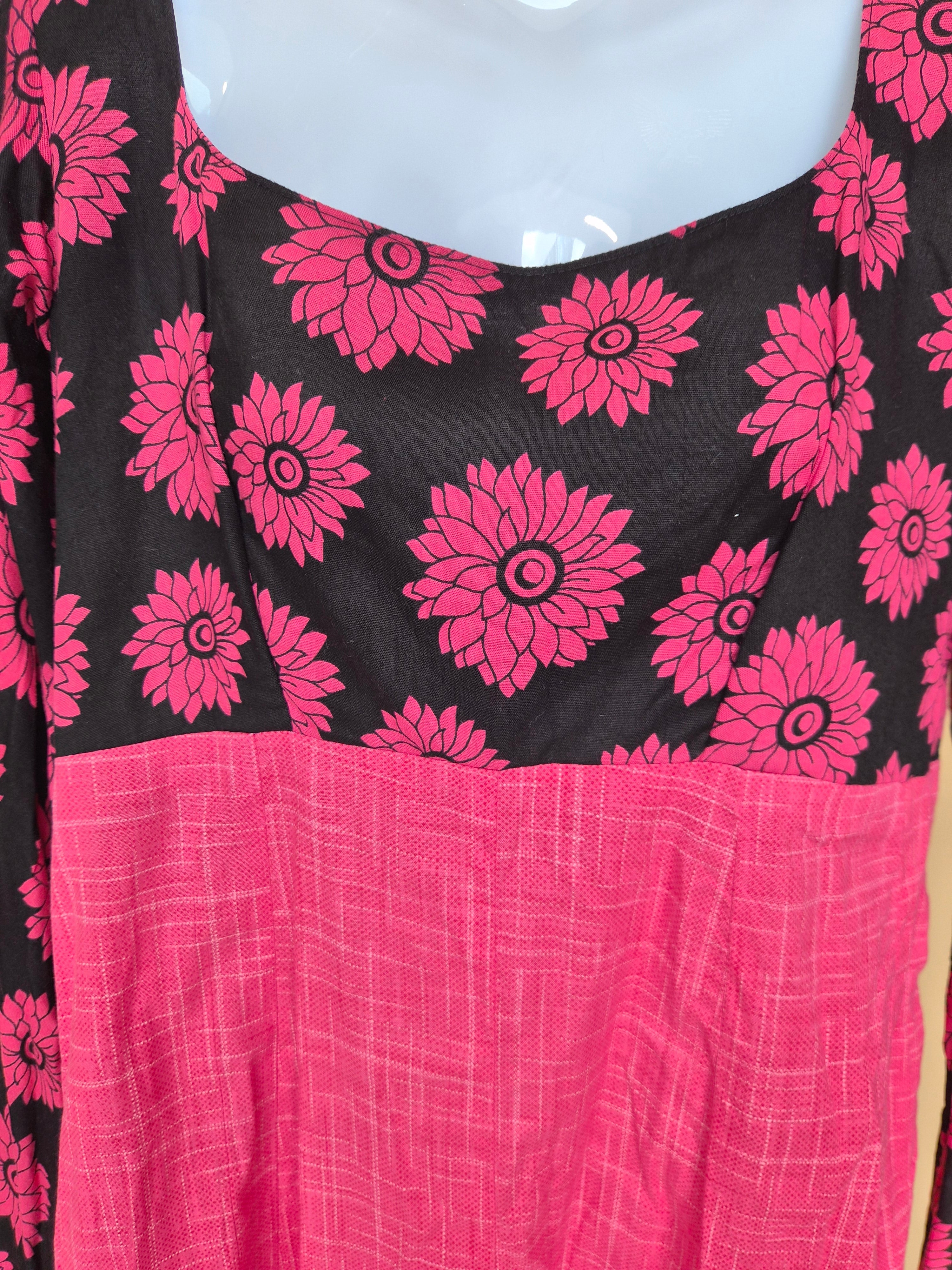 Pink Floral Long Sleeve Midi Dress Size XL