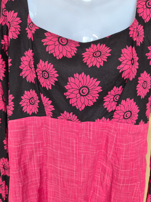 Pink Floral Long Sleeve Midi Dress Size XL
