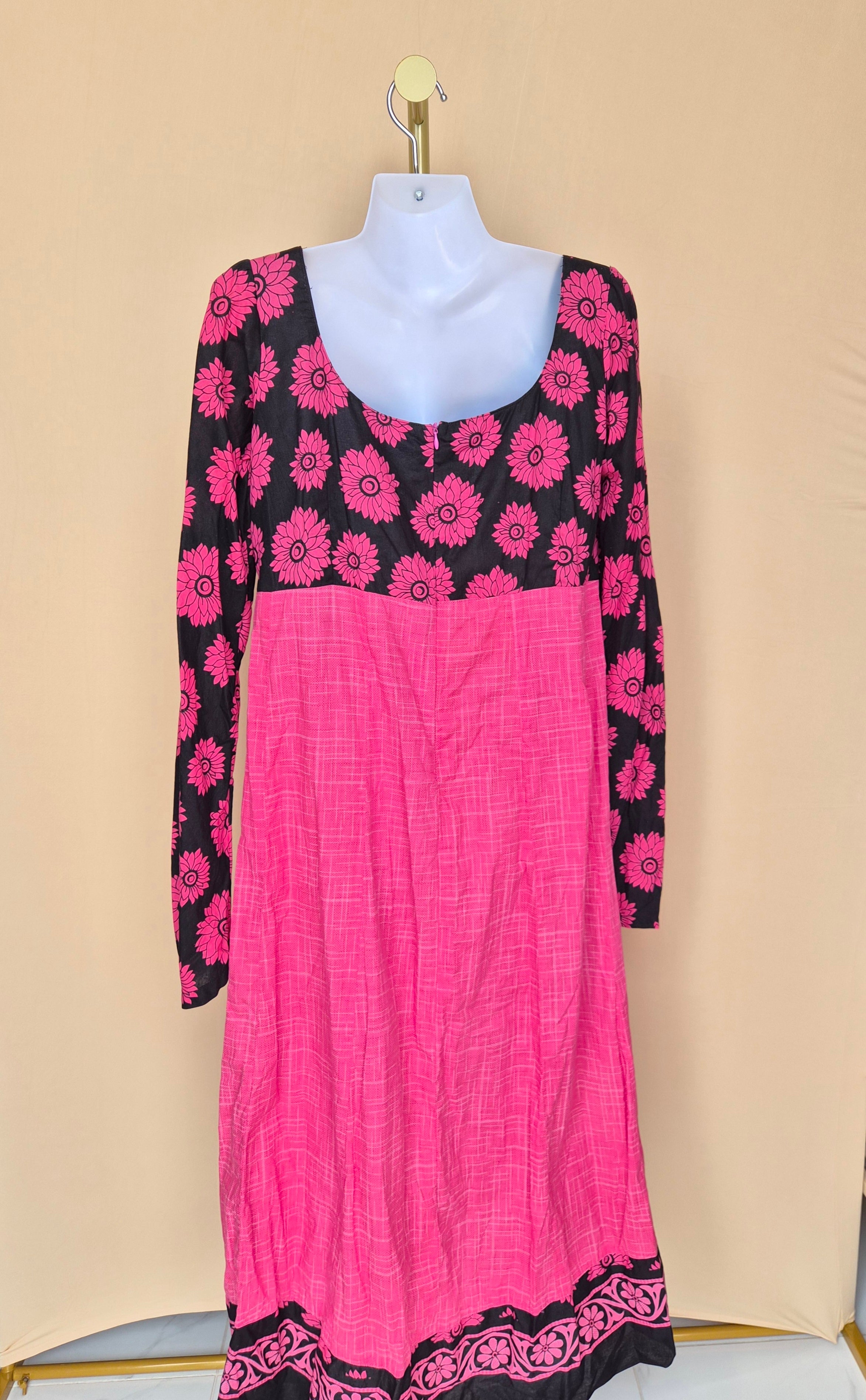 Pink Floral Long Sleeve Midi Dress Size XL