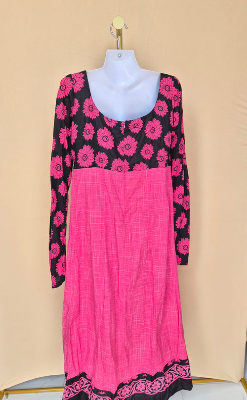 Pink Floral Long Sleeve Midi Dress Size XL