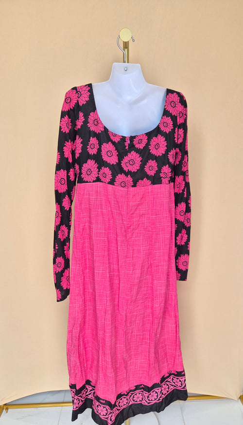 Pink Floral Long Sleeve Midi Dress Size XL