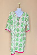 Green Leaf Print Cotton Tunic Dress Size XL