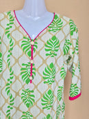 Green Leaf Print Cotton Tunic Dress Size XL