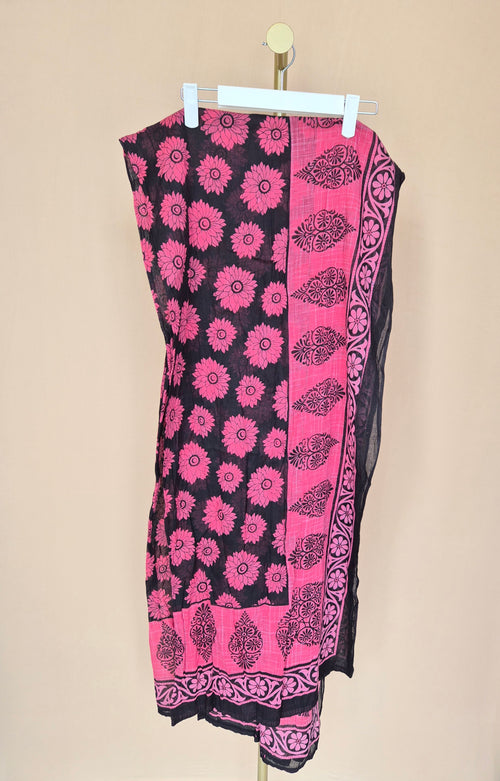 Pink & Black Floral Printed Scarf
