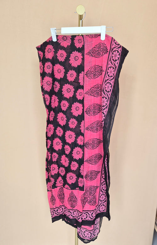 Pink & Black Floral Printed Scarf