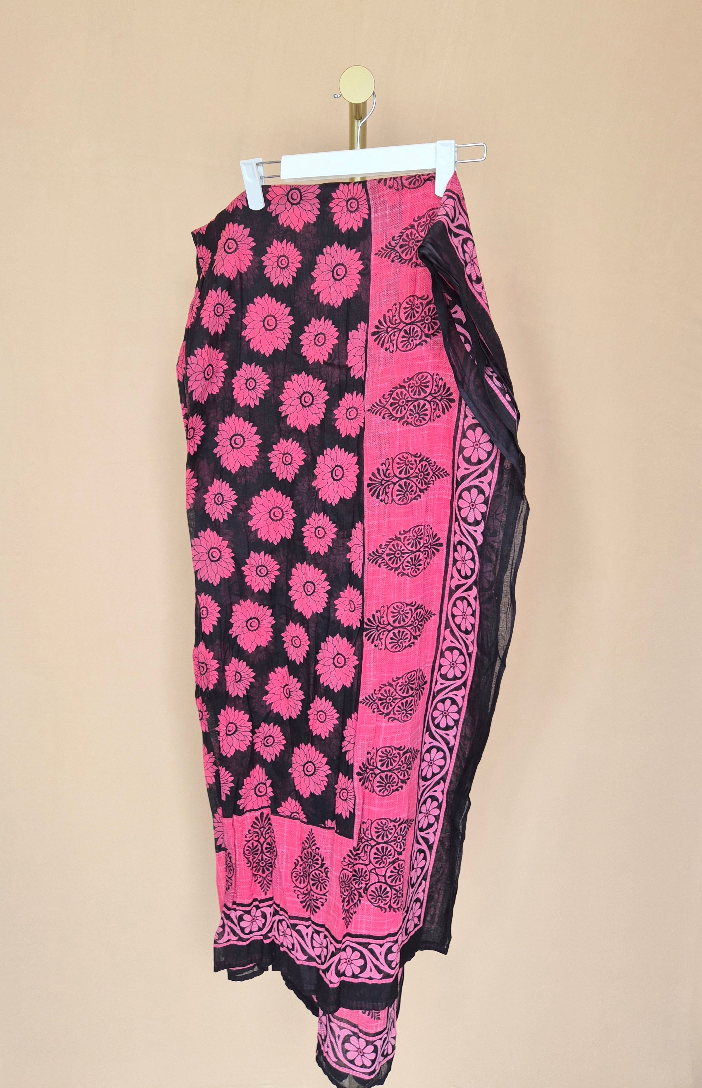 Pink & Black Floral Printed Scarf