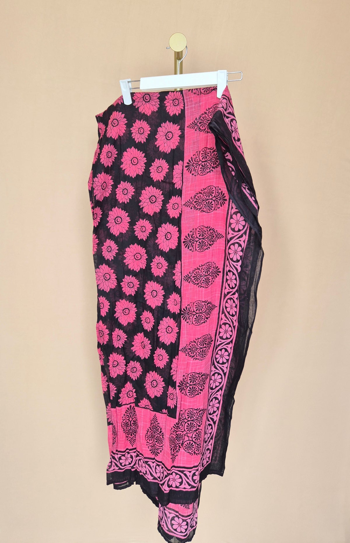 Pink & Black Floral Printed Scarf