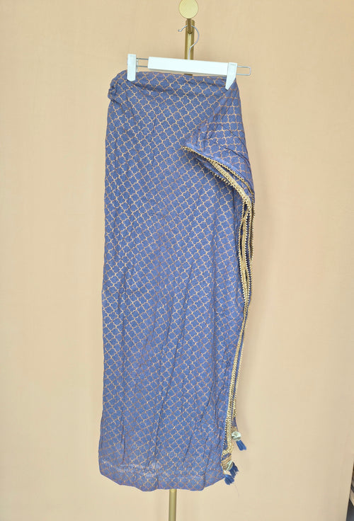 Blue & Gold Patterned Scarf / Shawl