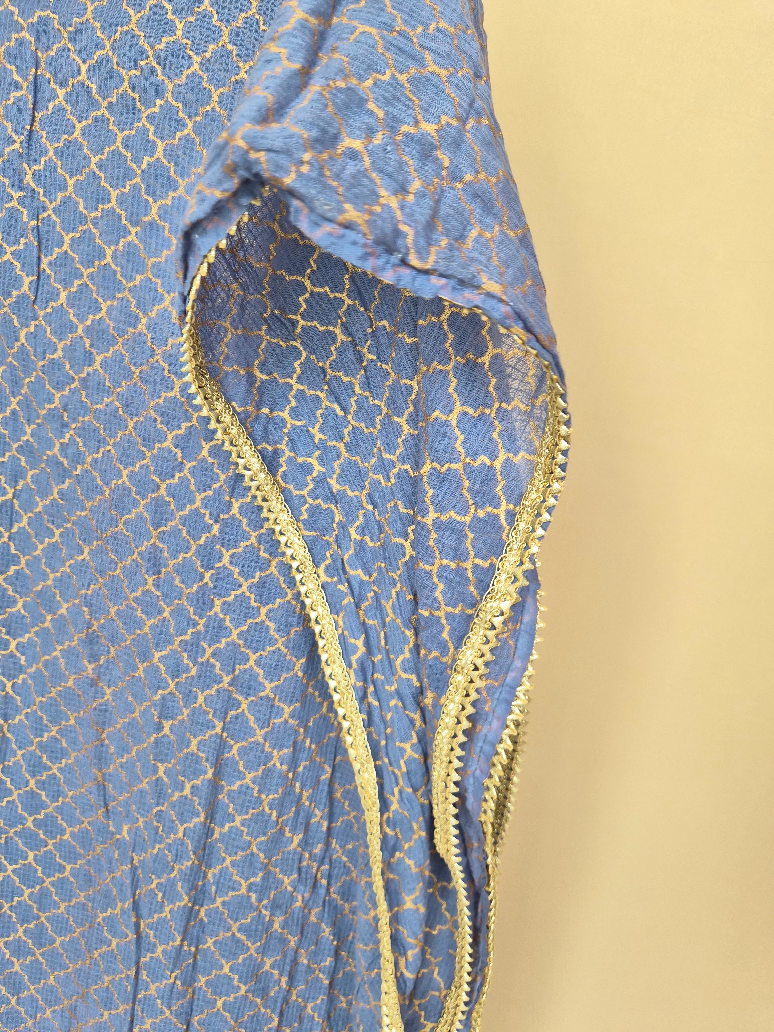 Blue & Gold Patterned Scarf / Shawl