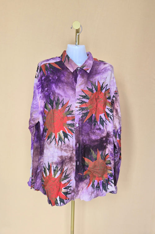 Purple Abstract Print Button-Up Shirt Free Size