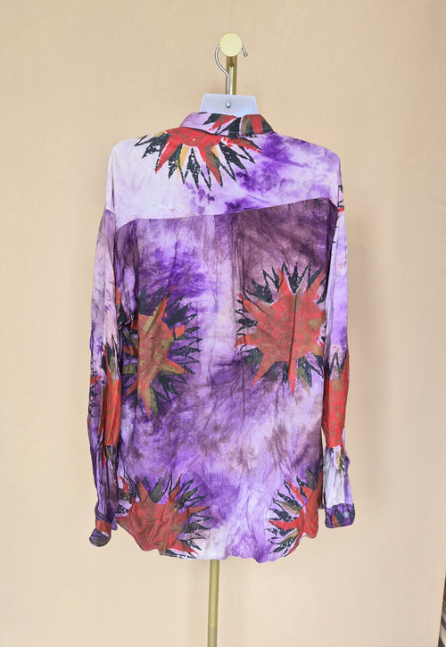 Purple Abstract Print Button-Up Shirt Free Size