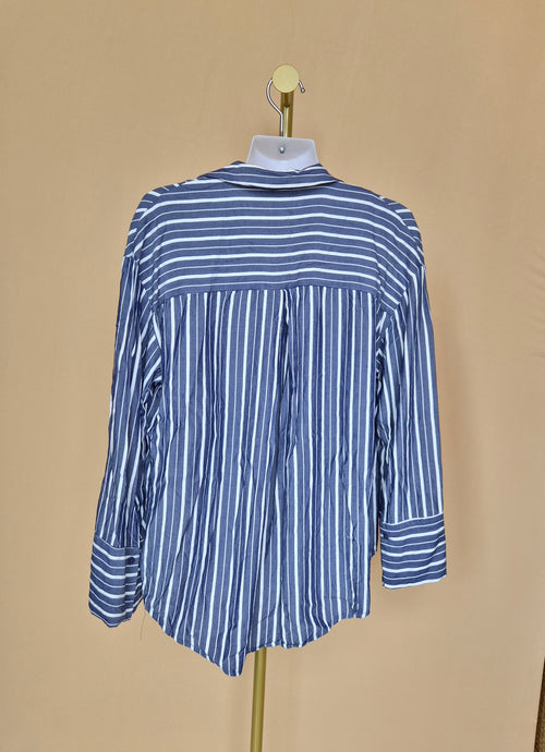 H&M Blue & White Striped Relaxed Blouse (XS)