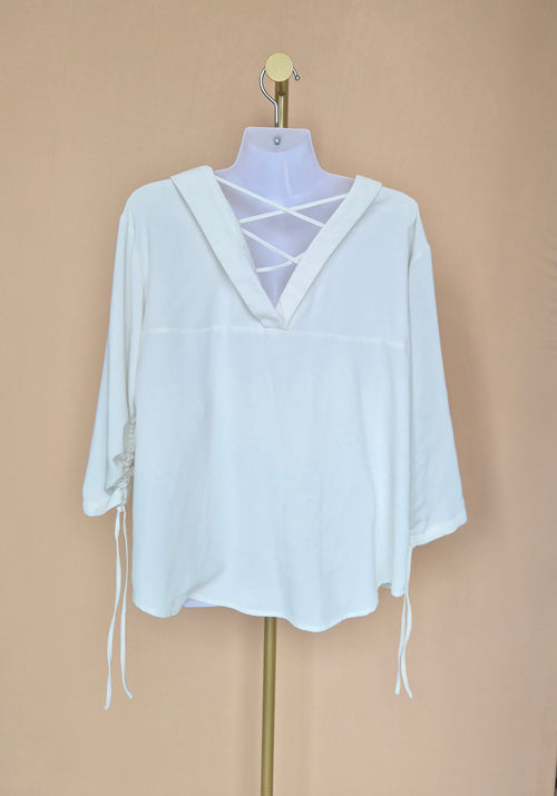White Criss-Cross Neck Blouse Free Size