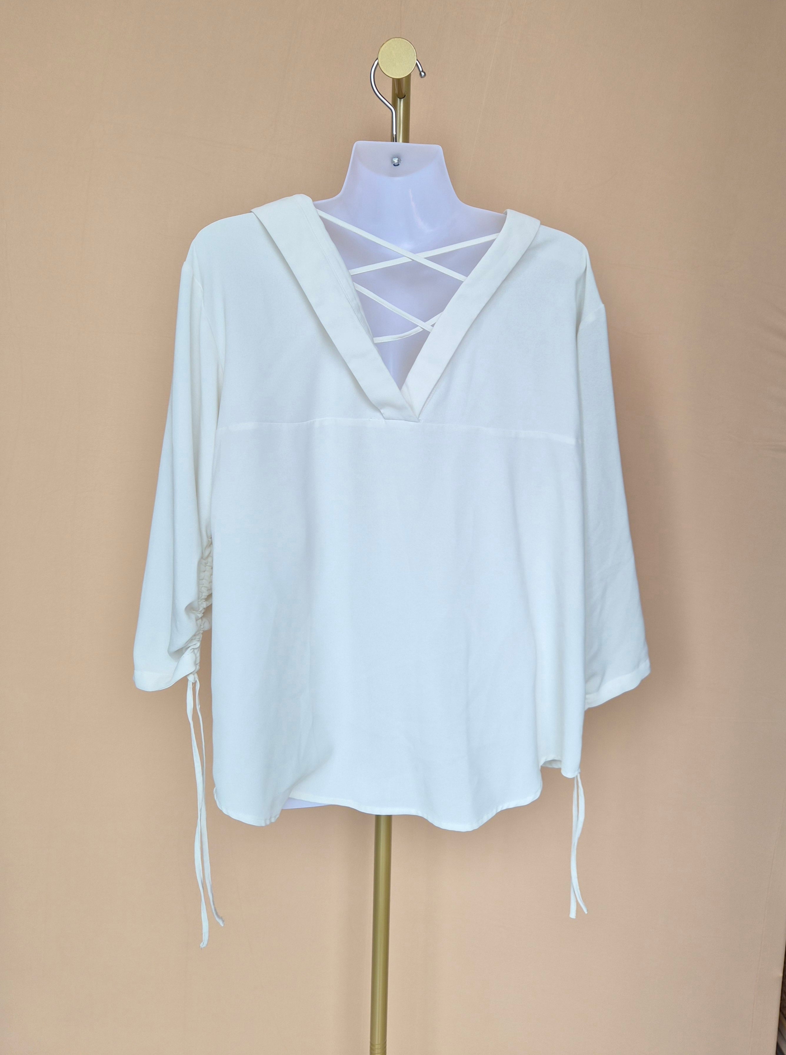 White Criss-Cross Neck Blouse Free Size