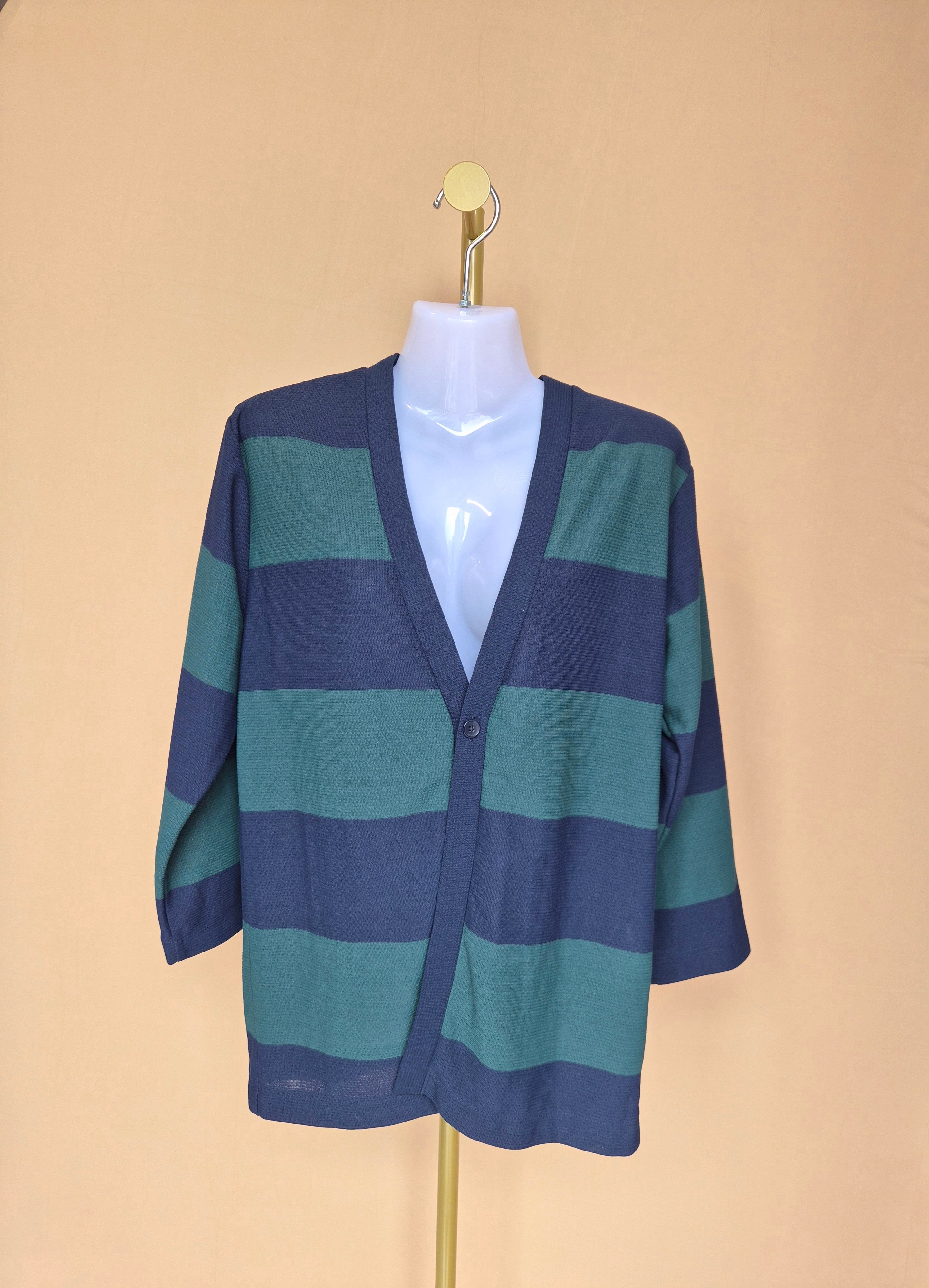 Blue & Teal Striped Lightweight Cardigan Free Size