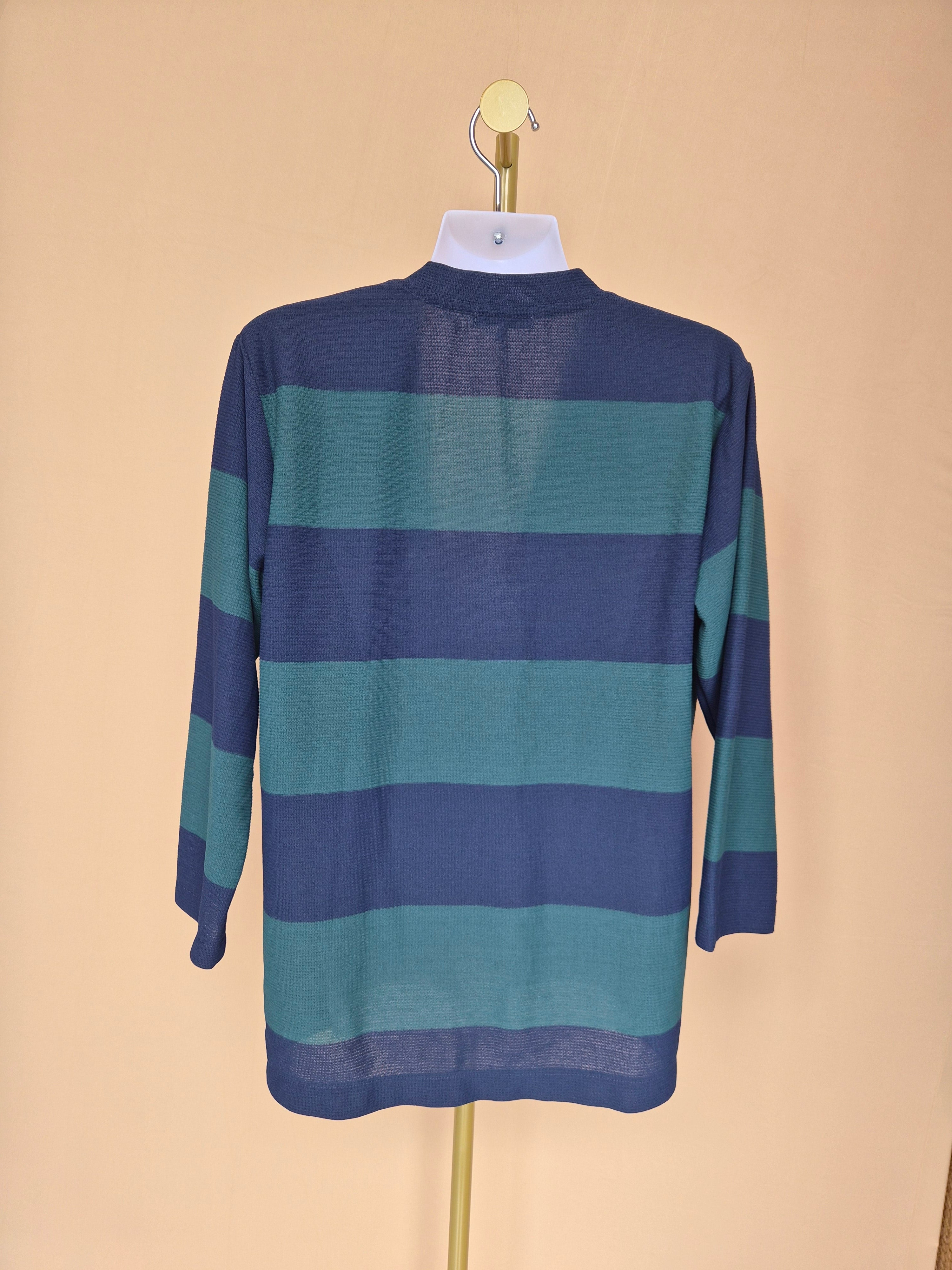 Blue & Teal Striped Lightweight Cardigan Free Size
