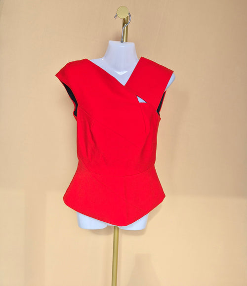 Roland Mouret Red Asymmetric Peplum Top- XS