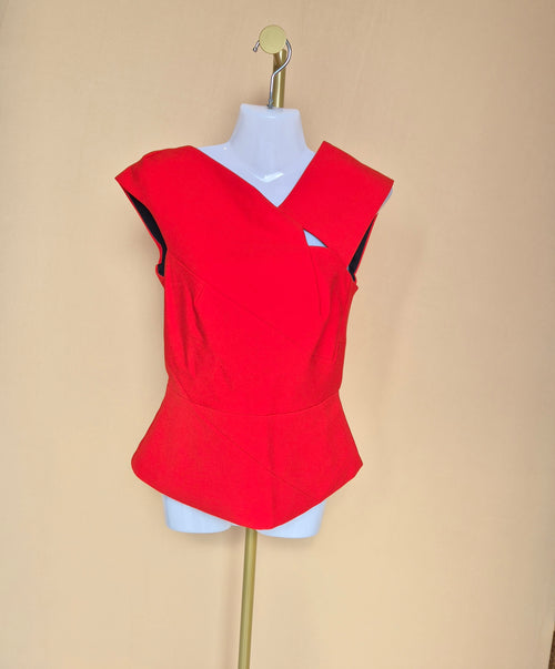 Roland Mouret Red Asymmetric Peplum Top- XS