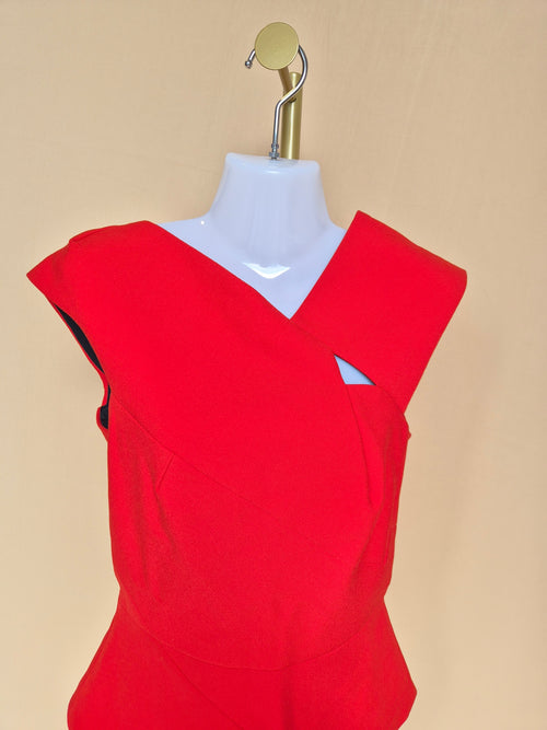 Roland Mouret Red Asymmetric Peplum Top- XS