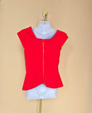 Roland Mouret Red Asymmetric Peplum Top- XS