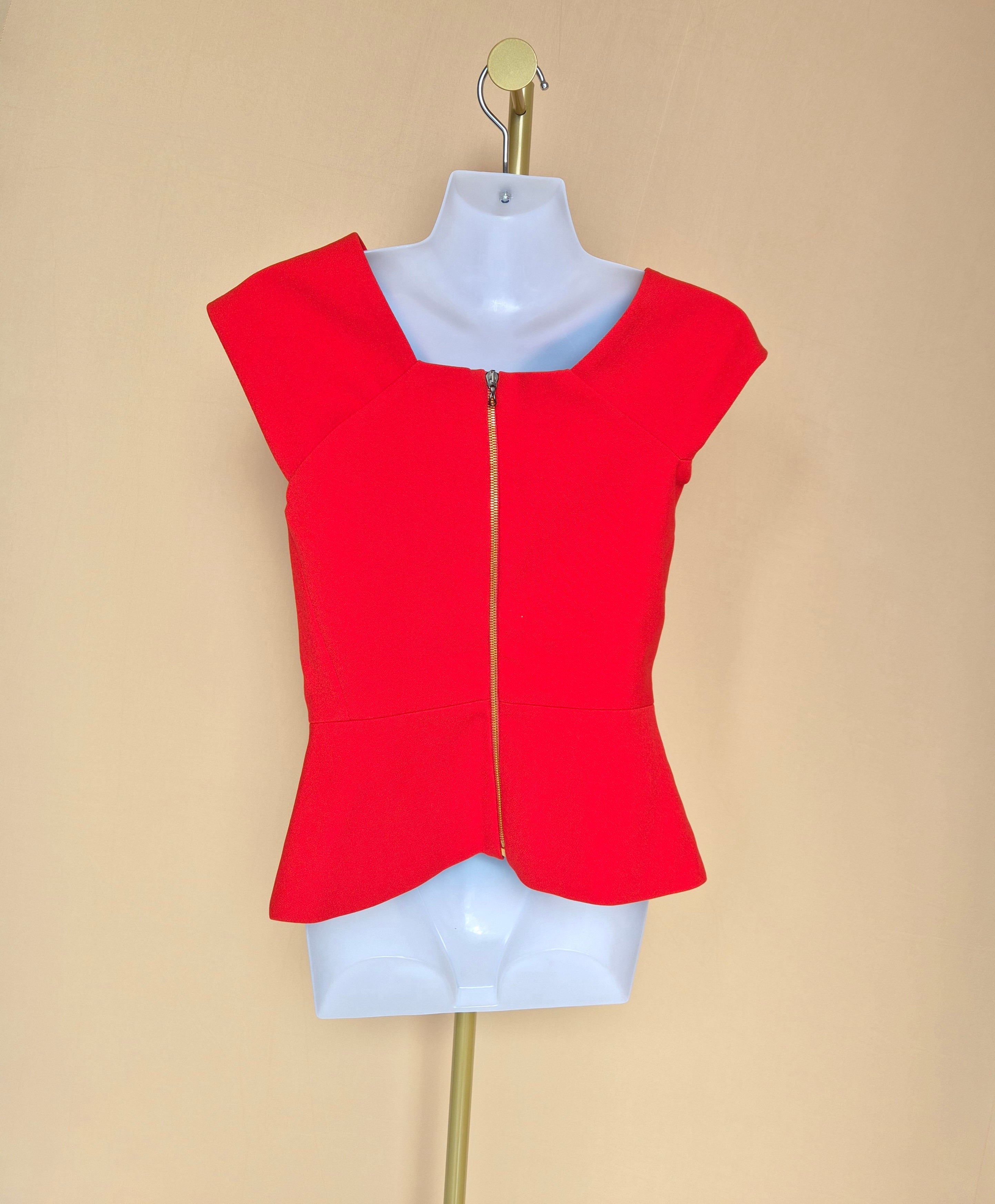 Roland Mouret Red Asymmetric Peplum Top- XS