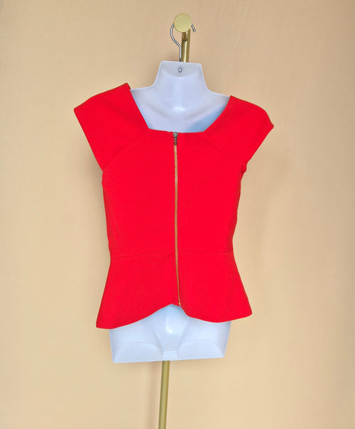 Roland Mouret Red Asymmetric Peplum Top- XS