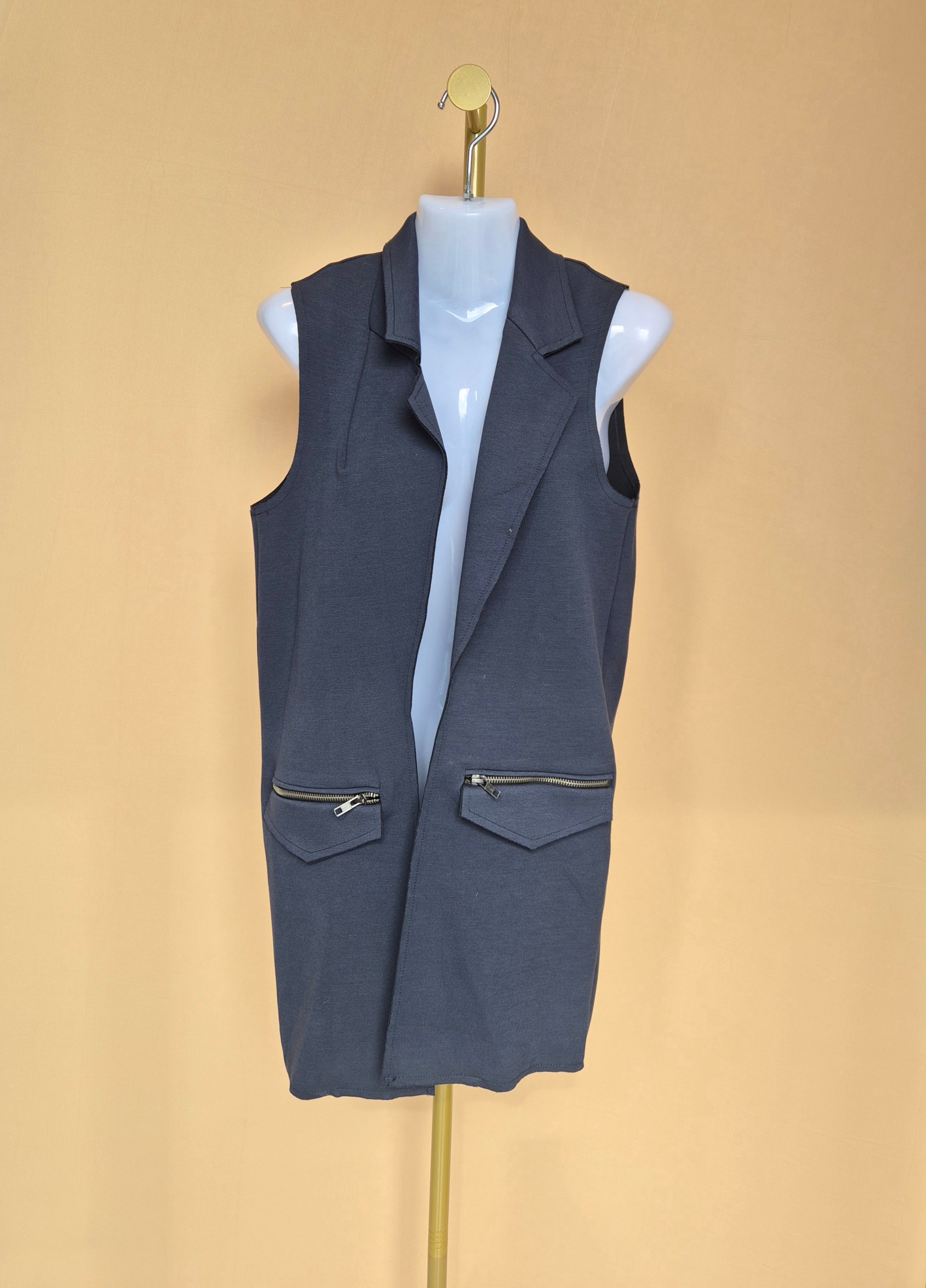 Topshop Charcoal Grey Longline Sleeveless Blazer Vest – Size UK 4