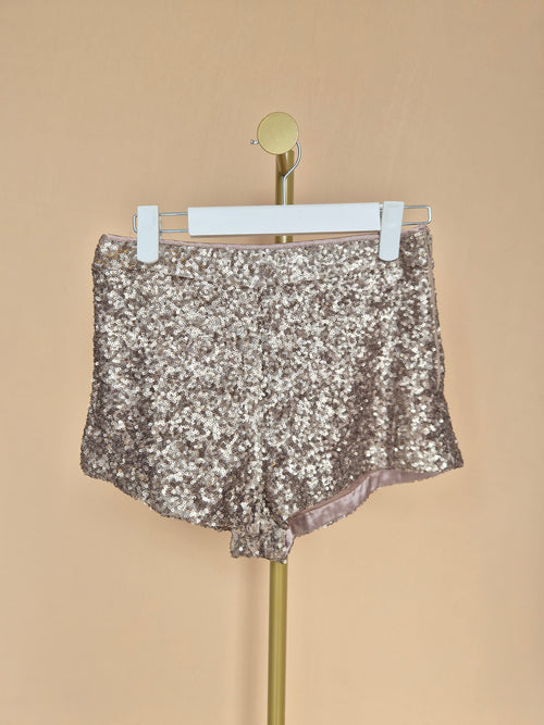Topshop Rose Gold Sequin High-Waisted Shorts – Size S