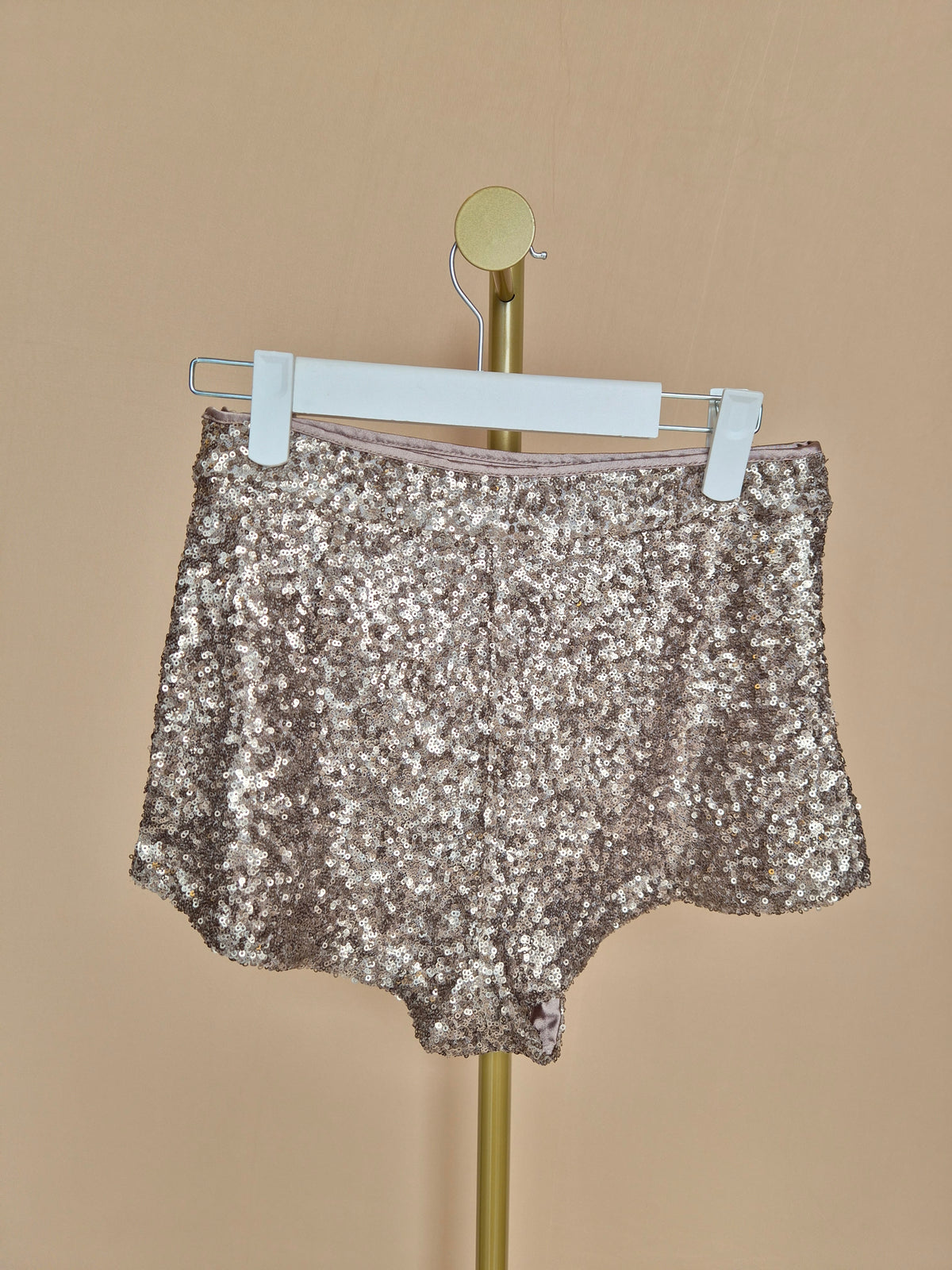 Topshop Rose Gold Sequin High-Waisted Shorts – Size S