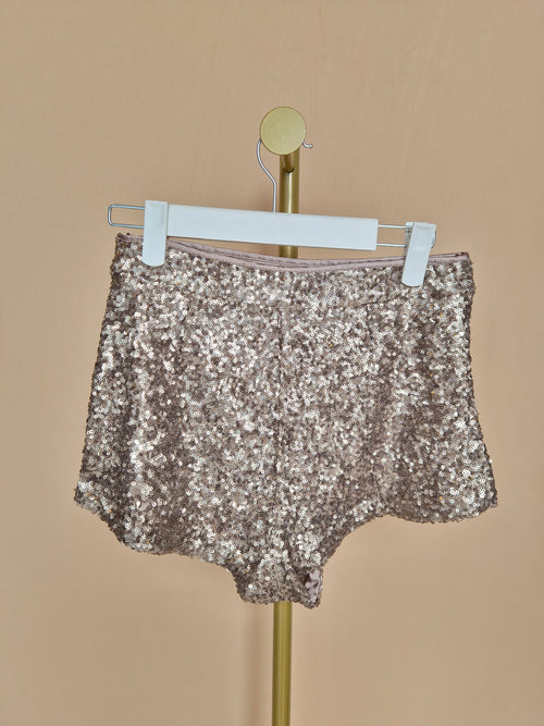 Topshop Rose Gold Sequin High-Waisted Shorts – Size S