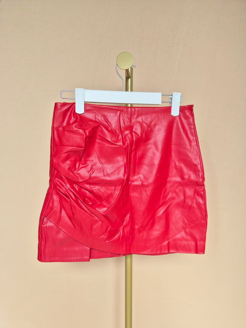Zara Red Faux Leather Ruched Mini Skirt – Size S