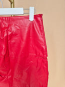 Zara Red Faux Leather Ruched Mini Skirt – Size S