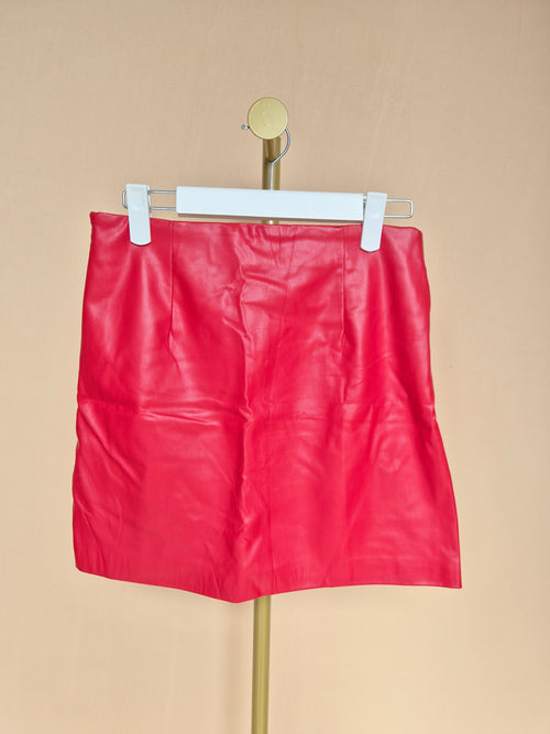 Zara Red Faux Leather Ruched Mini Skirt – Size S