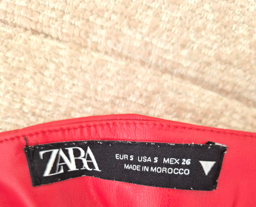 Zara Red Faux Leather Ruched Mini Skirt – Size S