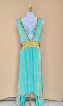 Sofira Aqua Tie-Dye Sequin Handkerchief Maxi Dress – Size M