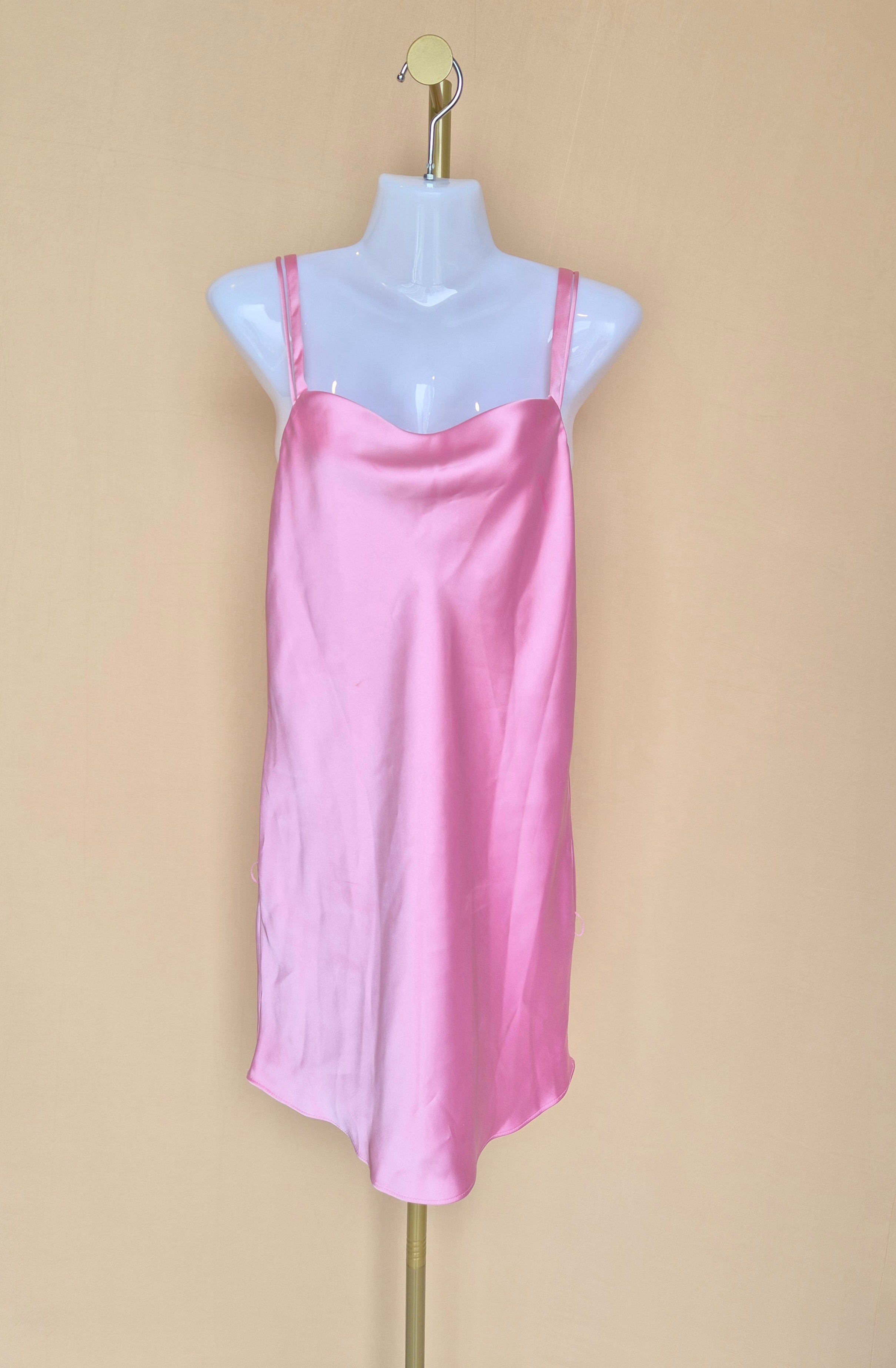 Zara Pink Satin Cowl Neck Mini Slip Dress – Size XS Brand New