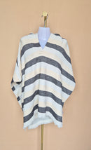 Solid & Striped Cream & Black Striped Hooded Poncho – Free Size