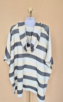 Solid & Striped Cream & Black Striped Hooded Poncho – Free Size