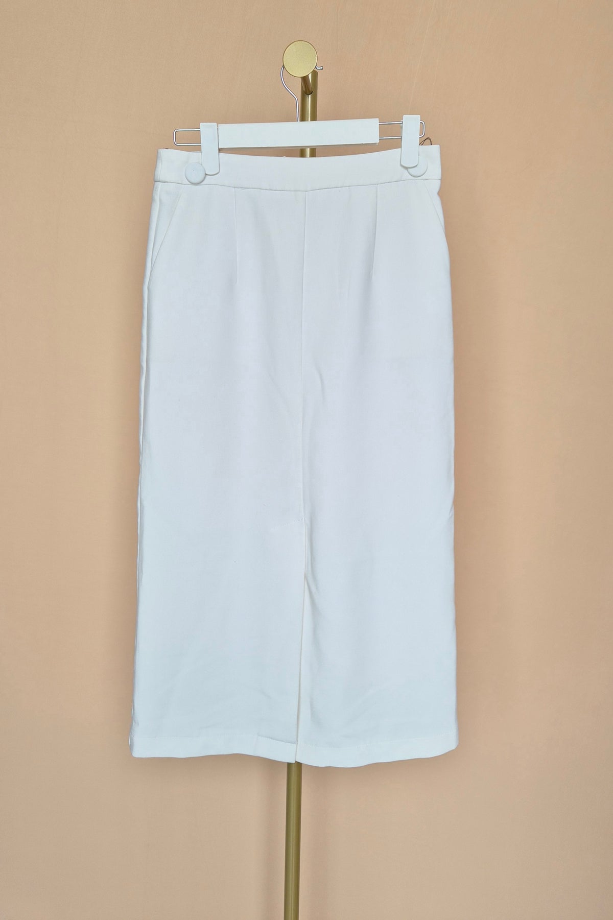 White High-Waisted Midi Pencil Skirt – Size S