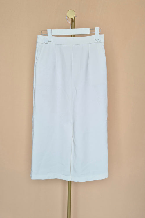 White High-Waisted Midi Pencil Skirt – Size S