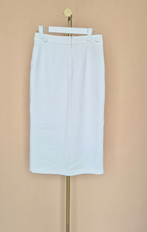 White High-Waisted Midi Pencil Skirt – Size S