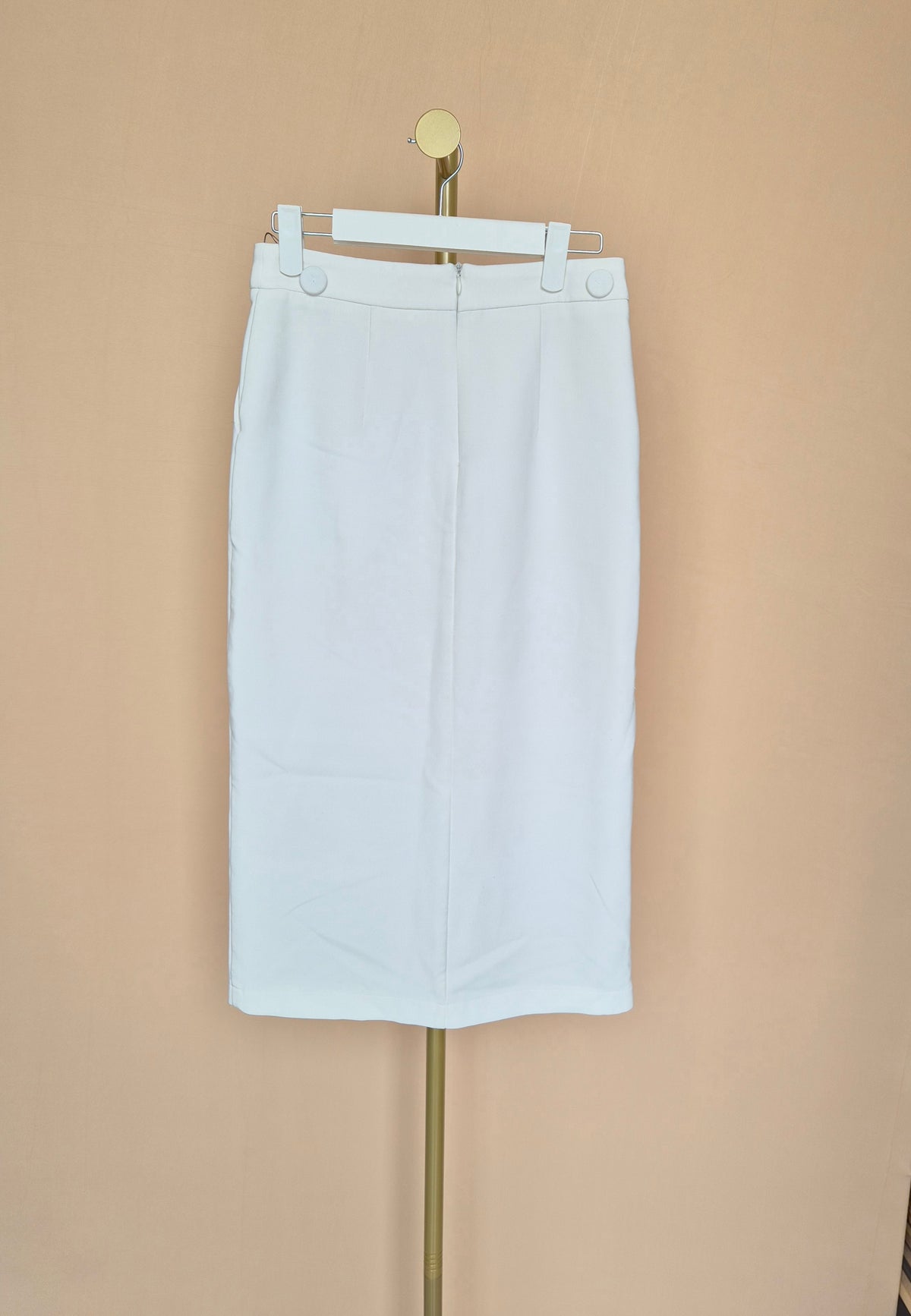 White High-Waisted Midi Pencil Skirt – Size S
