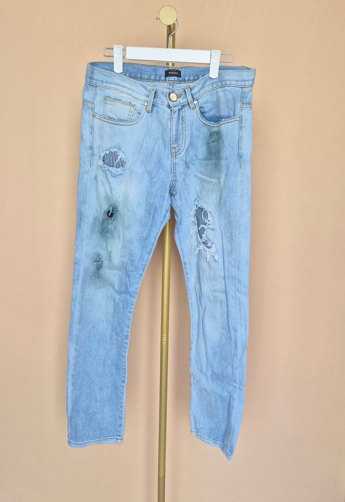 Pinko Light Wash Distressed Boyfriend Jeans Size S