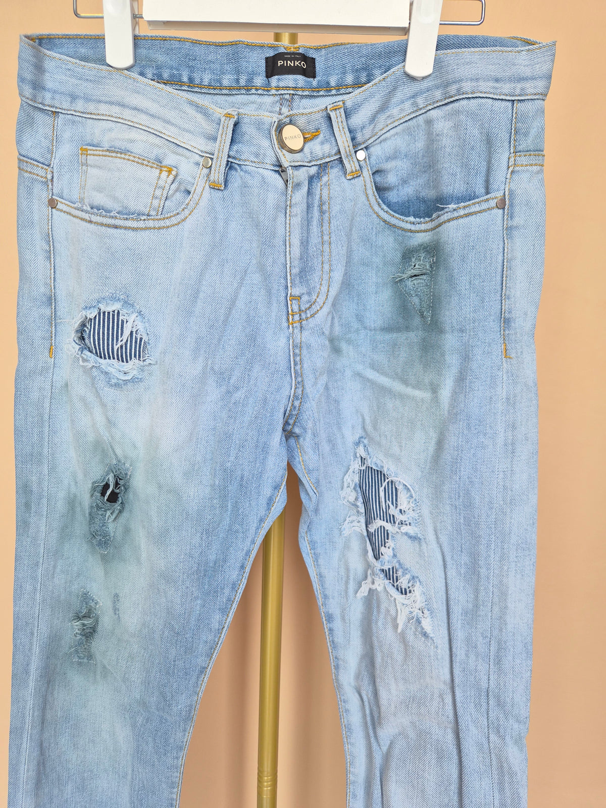 Pinko Light Wash Distressed Boyfriend Jeans Size S