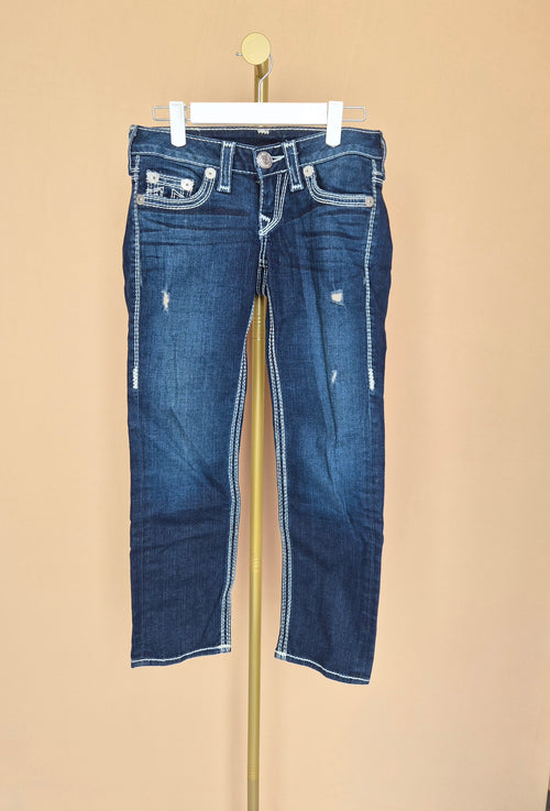 True Religion Lizzy World Tour Distressed Crop Jeans – Size 25