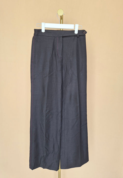 Paul Smith Women Brown Wide-Leg Tailored Trousers with Pink Stitching