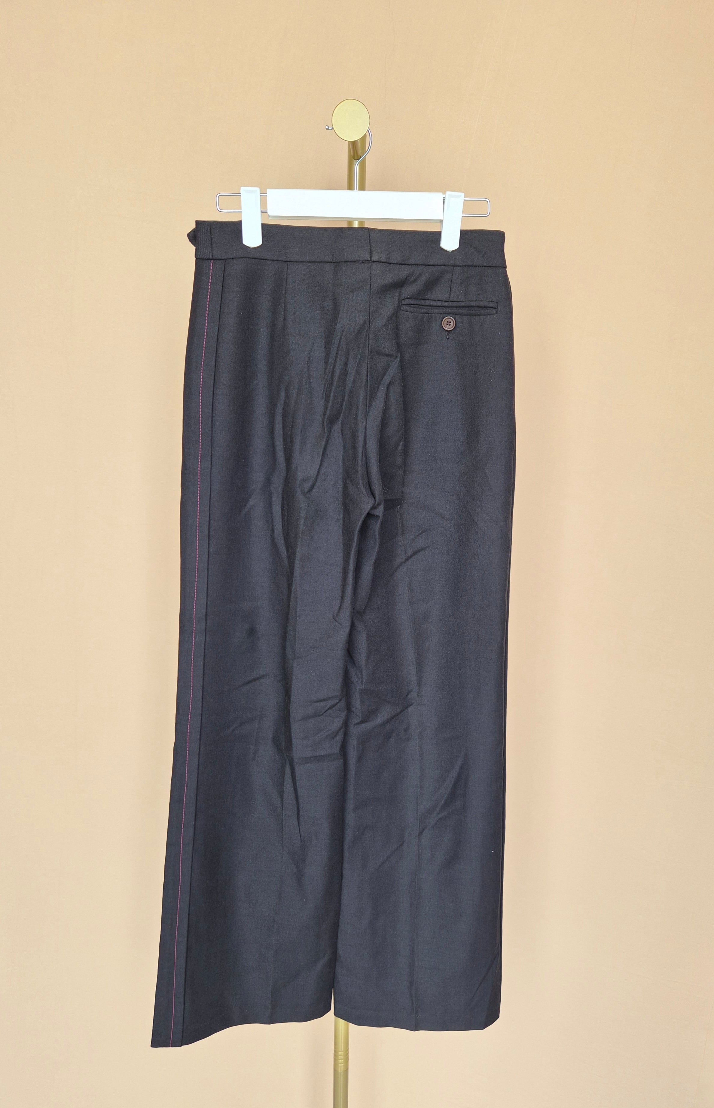 Paul Smith Women Brown Wide-Leg Tailored Trousers with Pink Stitching